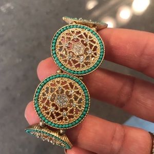 Beautiful gold & teal stretchy bracelet